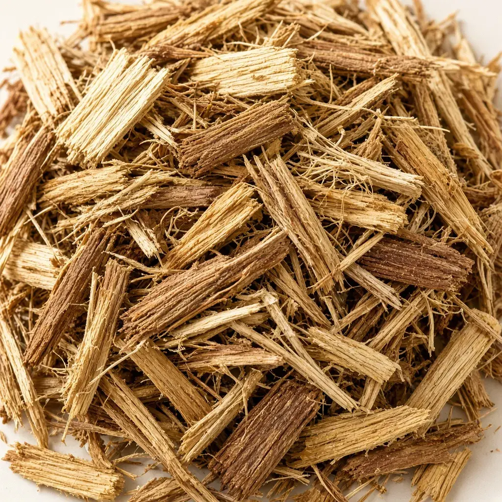 Wood chips stockpiled in a fuel yard